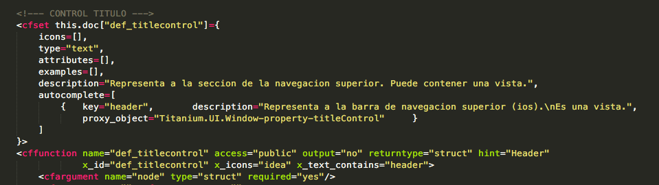 Manual Spanish DSL command definition for Titanium UI control